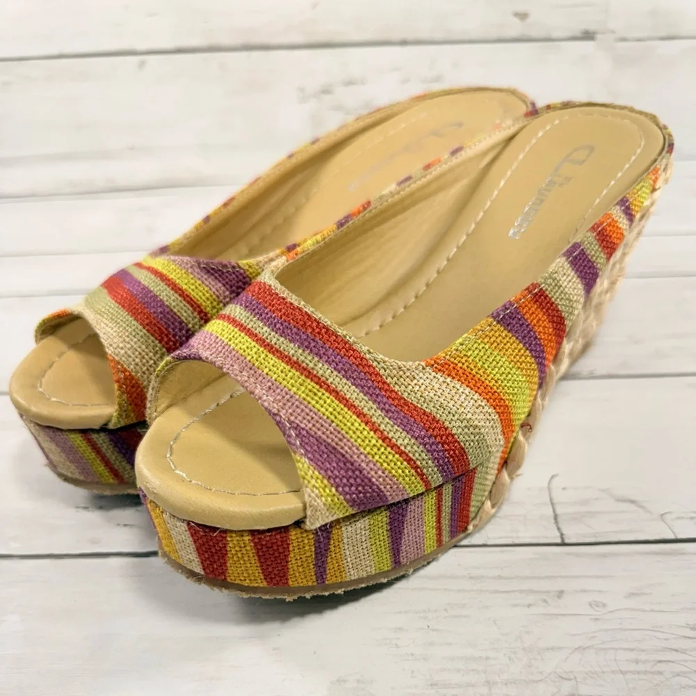 CL by Laundry Multicolor Striped Espadrille Wedge (Yellow, Orange, Pink, Purple)